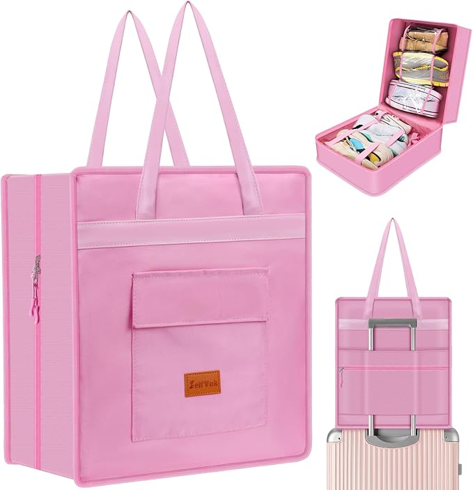 SelfTek Shoe Bags for Travel with Handle, Waterproof Large-Capacity Family Travel Shoe Bag Organizer for Multiple Shoes, Shoe Travel Bags for Packing, Suitable for Luggage Handle (pink)