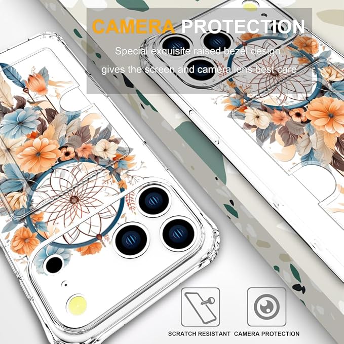 Compatible with iPhone 17 Pro Case Card Holder for Women Cute Design,Wallet Phone Cases Transparent Cool Kawaii Protective (Clear Dreamcatcher Dream Cather)