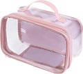 BORMELUN Large clear travel pouch,TSA approved toiletry reusable organizer with zipper proof purse makeup case carry On (Pink)