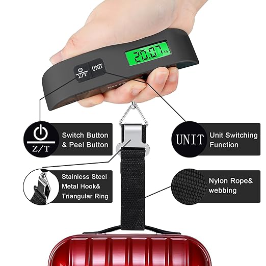 Luggage Scale, Portable Luggage Weight Scale with 2 Luggage Tags, LCD Weight Display and 4 Unit Switching Functions, 110lb Luggage Scale Travel Digital for Luggage, Travel,Backpacks, Handbags(Black)