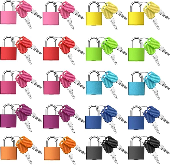 20 Pieces Mini Padlock Suitcase Locks 1.25''with Keys Multicolor Keyed Padlock Metal Small Luggage Lock Keyed Padlocks for Gym Locker, Backpack, Box Laptop Bag (Colorful)