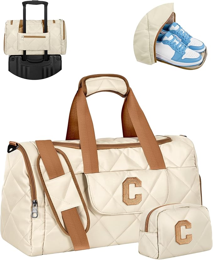 Elilier Unique Gifts for Teen Girls Women, Monogram Duffle Bag with Shoe Compartment & Wet Separation, Women Gift Idea for Birthday, Anniversary, Appreciation, Gifts for Mom, Teacher, Friends