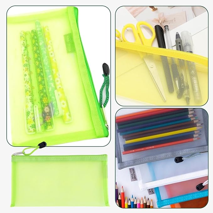 Happyupcity 2PCS Creen Mesh Nylon Storage Bag with Zipper Small Makeup Bag Toothbrush Toothpaste Cosmetic Tools Holder Portable Reusable Pocket for Travel Vacation Business Trip ColorRandom