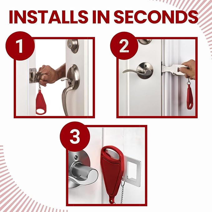Portable Door Lock 2 Pack for Travel – Hotel Door Locks for Travelers Security – Door Safety Lock from Inside for Home & Apartment – Travel Locks for Hotel Rooms – (Red)