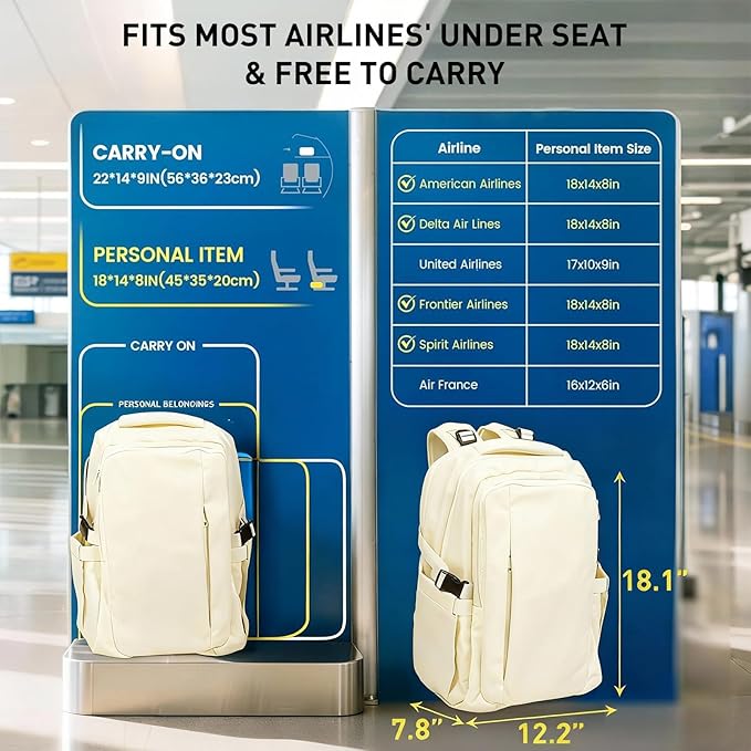 Travel Backpack for Women Men Carry on Backpack, Airline Approved Large Travel Bag Flight Approved Personal item, 15.6 Inch Laptop Backpack Casual Daypack for Weekender Business Hiking-WHITE