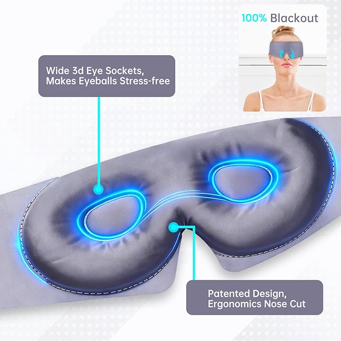 Calm&Relax Bamboo Sleep Mask: 3D Blackout Sleeping Eye Mask for Side Sleepers - Zero Pressure Eye Covers for Travel Airplane(Grey)