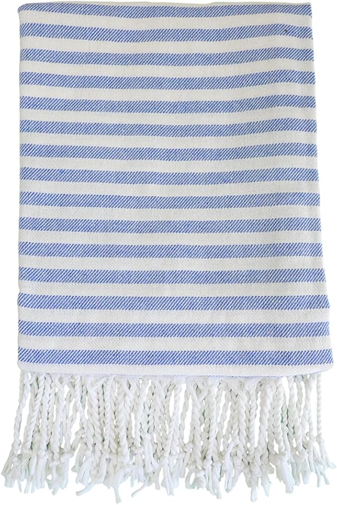 Oversized Turkish Beach Towel Quick Dry Sand Free Boho Blanket Extra Large XL Swim Bath Pool Picnic Accessories Airplane Travel Vacation Essentials Women Mother Birthday Gift Yoga Mat (Blue)