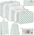 KPX 8 Set Packing Cubes for Travel, Luggage Packing Organizers Accessories Large Toiletries Bag for Clothes Shoes Cosmetics (8Set-Green Checkered)