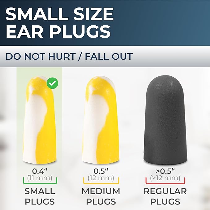 Peace&Quiet PQ Small Ear Plugs for Sleep - 100 Foam Earplugs for Sleeping for Small Ear Canals, Noise Cancelling 32 dB, Sound Blocking, Premium Soft Earplugs for Women and Men