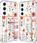 Compatible with Samsung Galaxy S24 / S25 Case Card Holder for Women Cute Design,Wallet Phone Cases Transparent Cool Kawaii Protective (Clear Flowers Leaves)