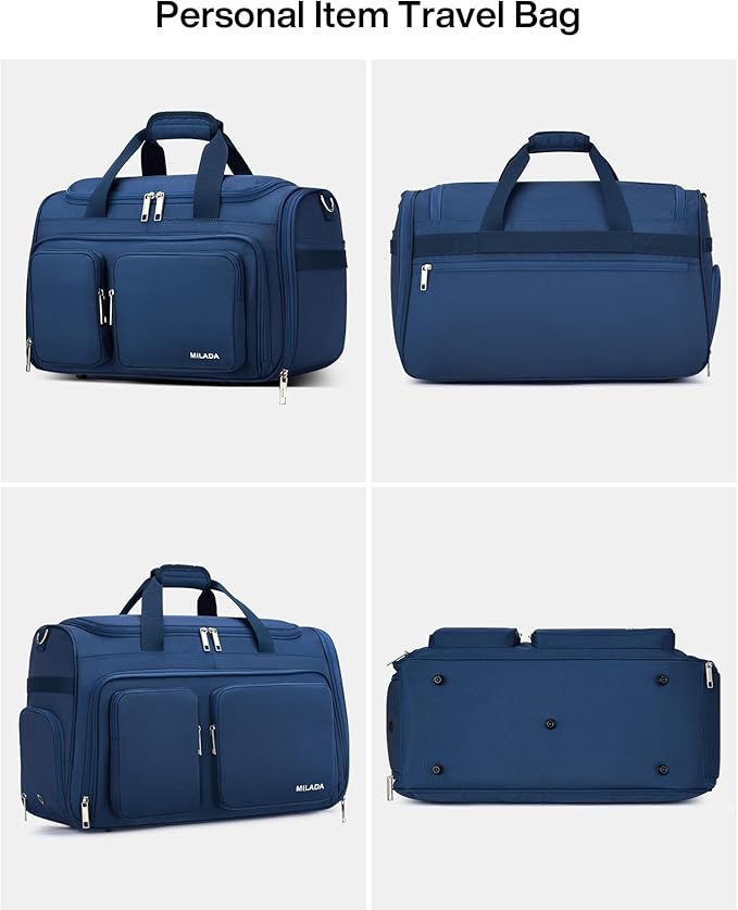 MILADA Carry On Luggage Bags for Travel Lightweight Personal Item Travel Bag Foldable Large Duffle Bag for Travel Tote Overnight Bags for Women Mens Weekender Bags, Blue