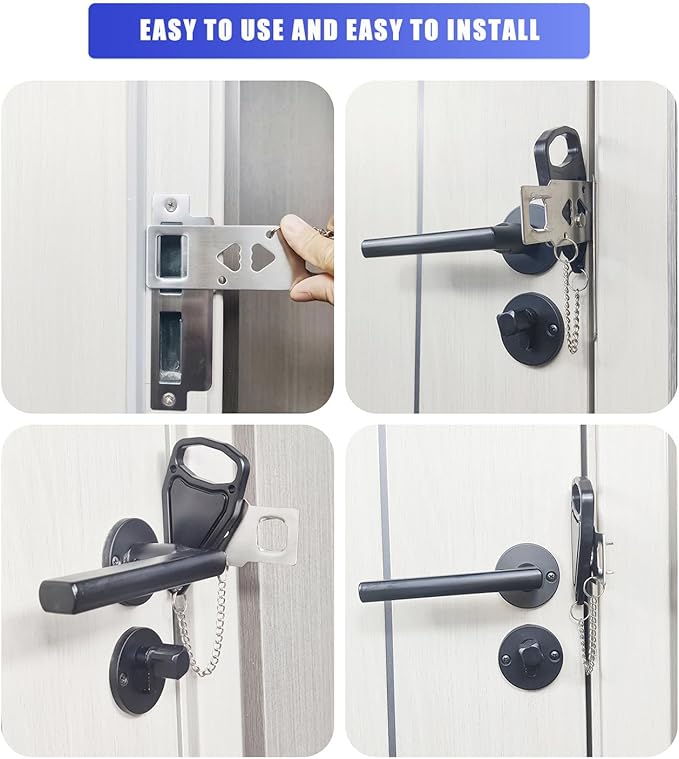 Portable Door Lock, Extra Lock for Additional Privacy and Safety in Apartment Home, Protect Family Security and Prevent Unauthorized Entry in Traveling, Home, Bedroom, Hotel, Apartment. (Black)
