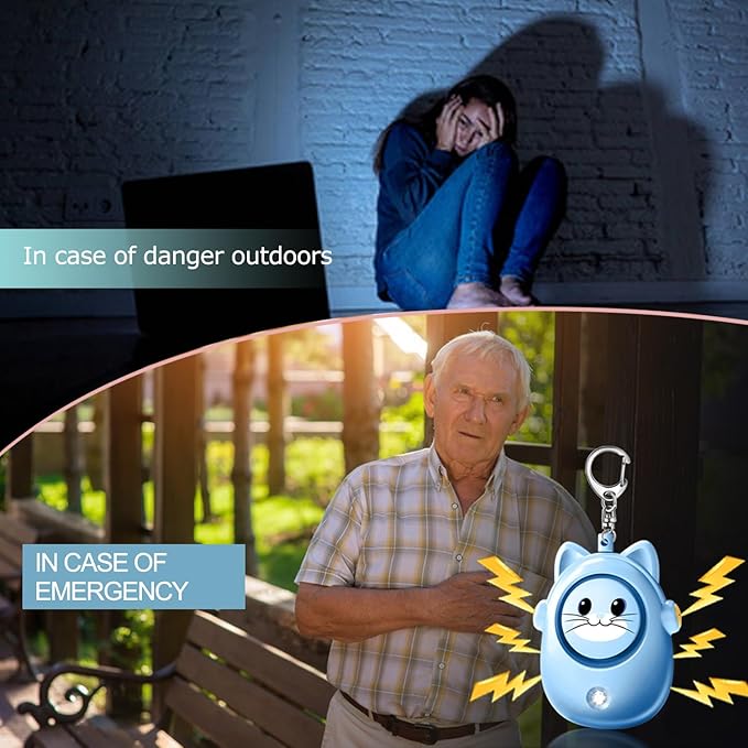 Personal Alarms for Women – 130dB Loud Siren, Safety Keychain with LED Light, Cute Cat Design Security Device for Women, Children, Elderly