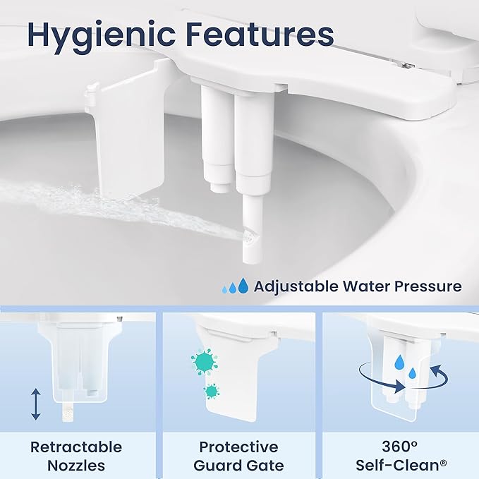 LUXE Bidet NEO 185 Plus - Dual Nozzle, Non-Electric Bidet Attachment for Toilet Seat, Patented Slide-In Install, 360° Self-Clean, EZ-Lift to Clean, Feminine & Rear Wash (Rose Gold)