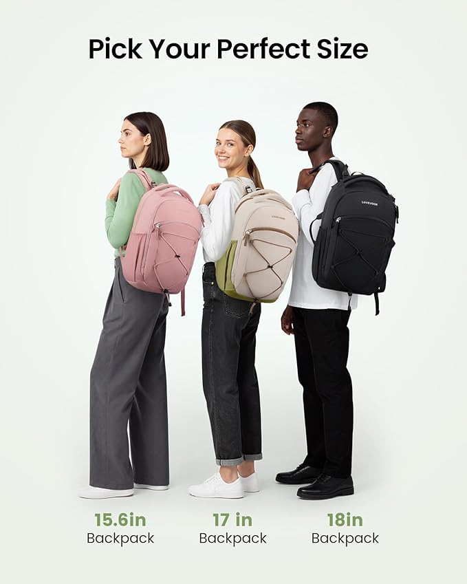 LOVEVOOK Everyday Laptop Backpack for Women Men With Giant Tumbler Holder,17 Inch Classic Travel Work College Teacher Carry on Backpack Purse,Waterproof Computer laptop Bag Hiking Backpack,Light Pink