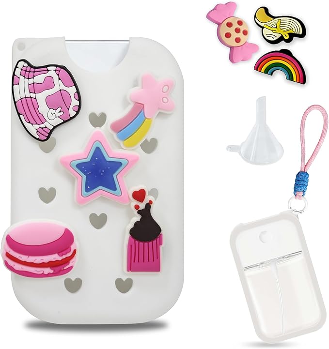 Refillable Hand Sanitizer Spray Bottle - 1oz / 50ml Leakproof Empty Spray Bottle with Silicone Case, Funnel & Clip,Portable Mini Travel Sanitizer Holder for Purse, Pocket, Gym Bag