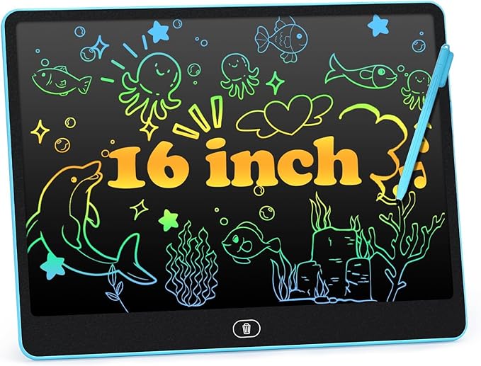 LCD Writing Tablet for Kids, 16 Inch Doodle Board Drawing Pad, Toddler Travel Essential, Road Trip Activities Outdoor Toys, Party Favor for Preschool Girls and Boys, Birthday Gifts Age 3-5, Blue