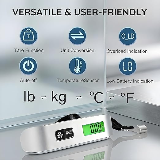 Digital Luggage Scale for Travel, Fish Scale for Outdoor, 110lb High Precision Suitcase Weight Scale with Backlit LCD Display Portable Hanging Baggage Scale for Air Travel Essentials