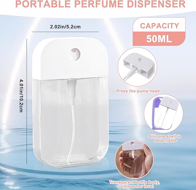 Refillable Hand Sanitizer Spray Bottle Keychain - 1oz / 50ml Leakproof Empty Spray Bottle with Silicone Case, Funnel & Clip,Portable Mini Travel Sanitizer Holder for Purse, Pocket, Gym Bag