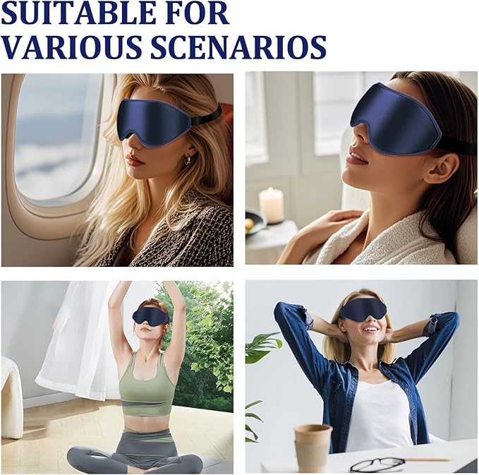 3D Deep Contoured Zero Pressure Sleep Eye Mask for Men & Women, Blackout Blindfold with Adjustable Strap for Travel, Home, Nap (Blue)