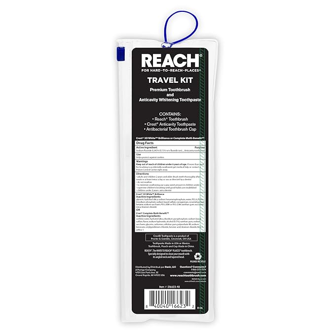 Reach Toothbrush Travel Kit, Soft Bristles | Multi-Angled | Pack of 3 | TSA-Friendly | Portable
