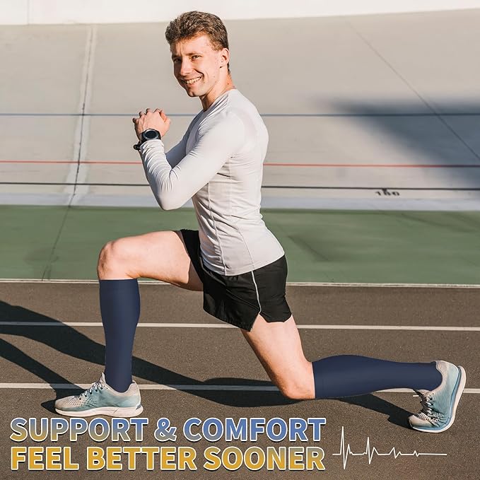 Sooverki Copper Compression Socks for Men & Women 8 Pack 15-20mmHg - Knee High Stockings Best Support for Running Athletic