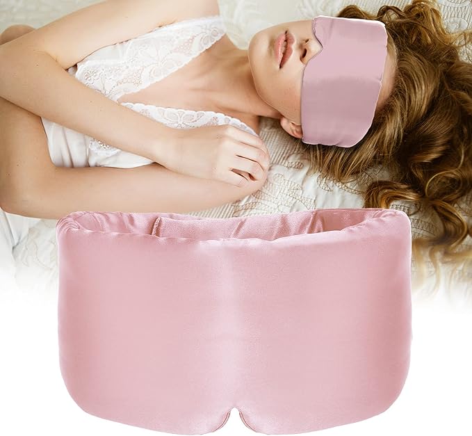 Silk Sleep Mask for Women Men, Mulberry Silk Eye Sleeping Mask & Blindfold with Adjustable Strap, Blackout Eye Cover for Sleep Travel Yoga Nap, Large Size, Light Plum