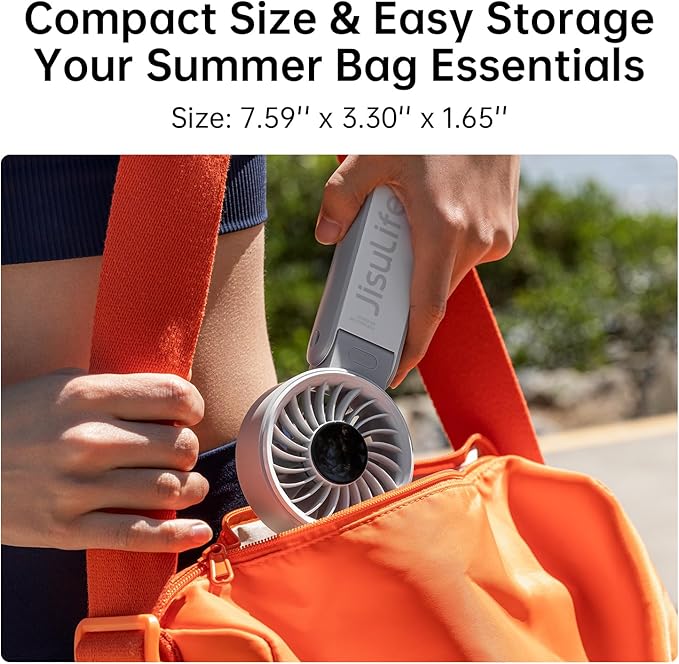 JISULIFE Handheld Fan Life7 – Ultimate Flexibility: Wide & Strong Airflow, 13H Max Cooling, 3600mAh Rechargeable, 5-Speed, LED Display, 3 IN 1 Portable Fan for Travel, Concerts, Sports Events(Grey)