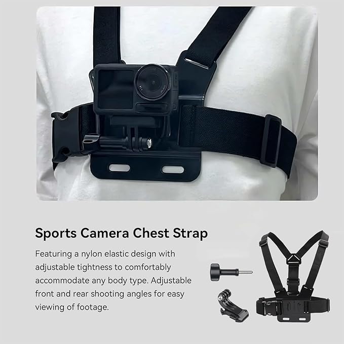 Action Camera Accessories Adventure Kit, Includes Helmet Mount, Chest Strap, Head Strap, Selfie Stick, Handlebar Mount, Floating Hand Grip, Lens Cover, Cleaning Cloth (USB Cable Included)