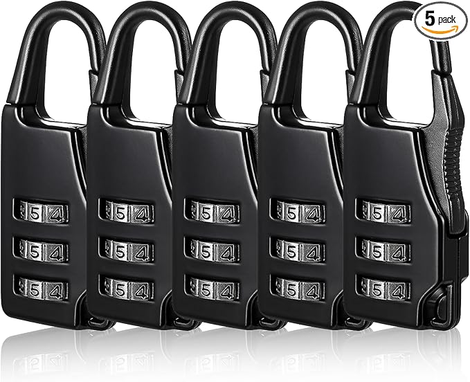 5 Packs Combination Luggage Lock, 3 Digit Combinations Padlock, Black Small Password Security Padlock Zinc Alloy Safe Combination Padlocks for Backpacks Briefcases Suitcases Notebook Bags