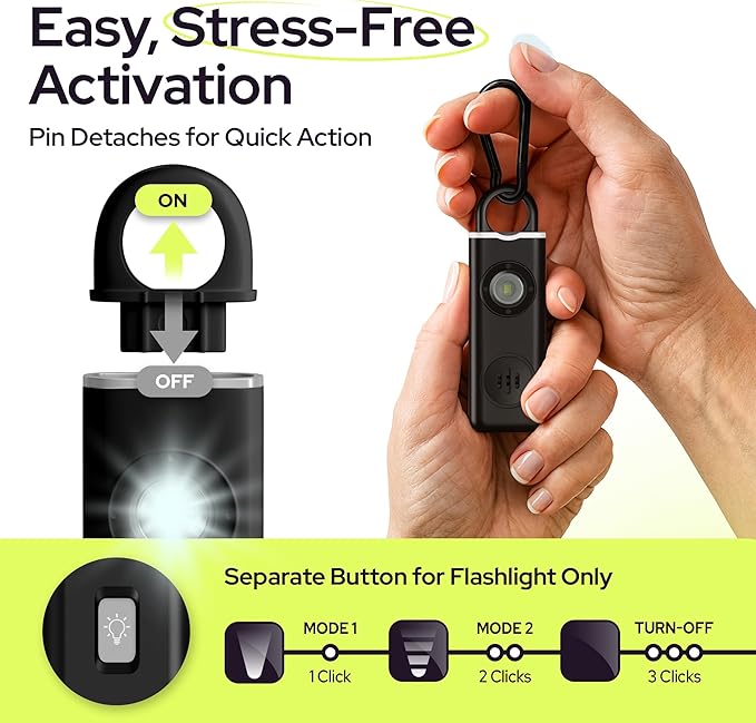 Personal Safety Alarm for Women – 130dB Loud Panic Siren Keychain - Rape Whistle Alternative – LED Light, Carabiner Clip, Low Battery Alert, USB-C Charging Self Defense Alarm by Weten (2 Pack Black)