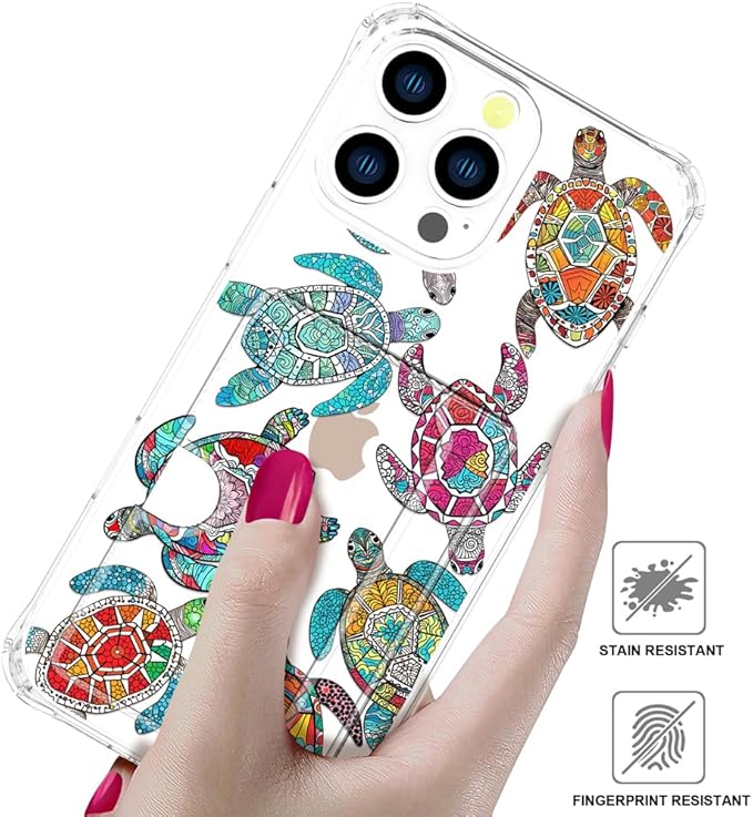 Compatible with iPhone 16 Pro Case Card Holder for Women Cute Design,Wallet Phone Cases Transparent Cool Kawaii Protective (Clear Sea Turtles Animal Tribal)