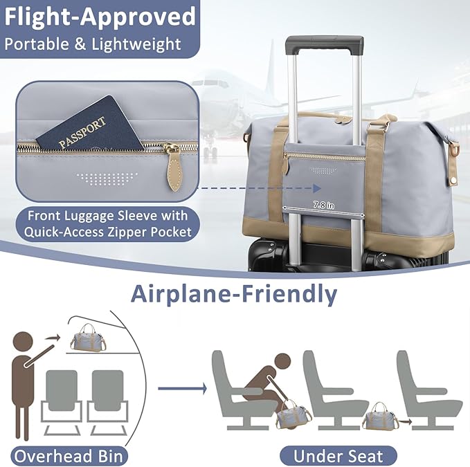 ELONGRIVER Travel Duffle Bag for Women, Weekender Bags,Hospital Bag for Labor Delivery,Lightweight Tote Duffel Overnight Bag with Luggage Sleeve,Airplane Travel Bags with Toiletry Bag,Large,Light Blue