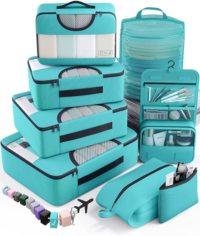 Veken 8 Set Packing Cubes for Travel Essentials, Suitcase Organizer Bags in 4 Sizes, Carry-On Luggage Accessories with Large Laundry Bag & Passport Holder, Must-Have for Airplane, Road Trip & Camping