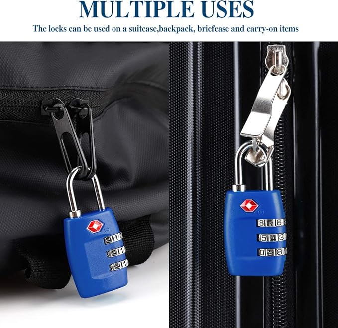 TSA Luggage Locks (4Pack) - 3 Digit Combination Padlocks - Approved Travel Lock for Suitcases & Baggage (Dark Blue)