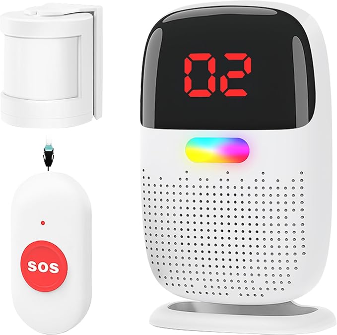 Upgraded Version Bed Sensor Alarm and Fall Prevention for Elderly/Dementia and More,Caregiver Pager Motion Sensor Alarm with Call Button for Patients Seniors Elderly Monitoring at Home