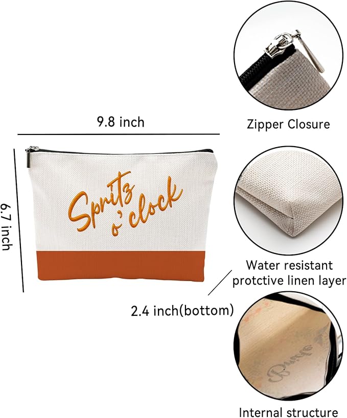ZUYUROU Funny Makeup Bag for Women - Spritz o'clock Cocktail Lover Gift - Italian Summer Vacation Travel Pouch - Trendy Orange Color Block Toiletry Organizer for Bachelorette Party & Bridesmaids