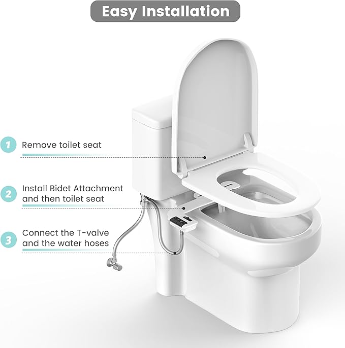 Bidet Attachment for Toilet Unique Dual Retractable Nozzles Badays for Toilets Seat, Non-Electric Self-Cleaning Fresh Water Sprayer, Adjustable Water Pressure Bidets for Existing Toilets