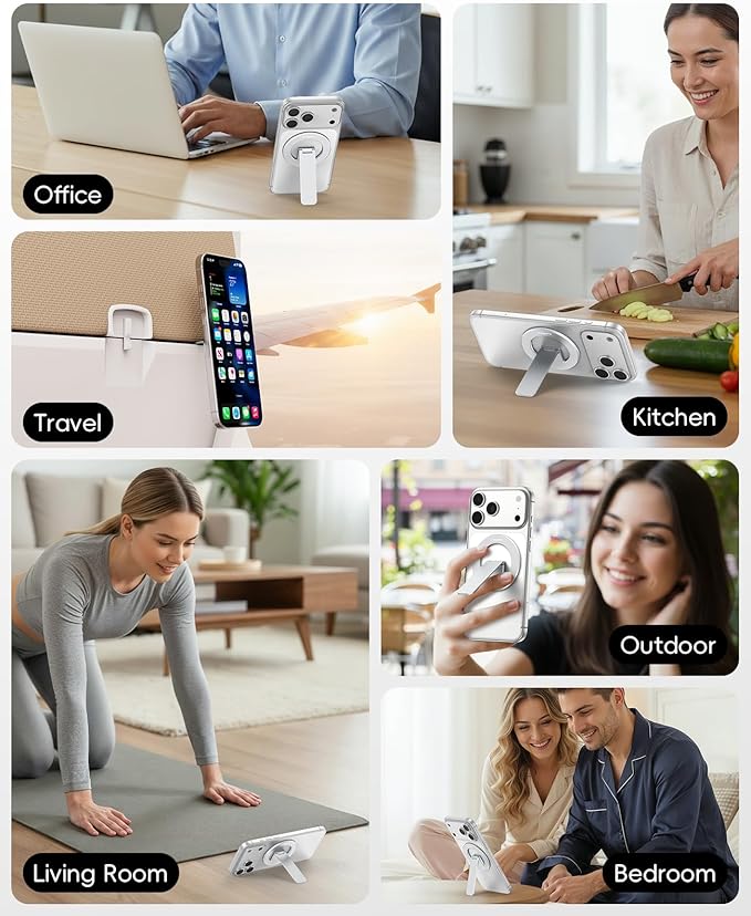 Magtame Magnetic Phone Stand Grip, 3-in-1 for MagSafe Phone Holder & Kickstand, Durable Silver Aluminum Grip, Ultra-Slim 2mm, 360° Rotation, Detachable for MagSafe Charging, Works with iPhone 17–12