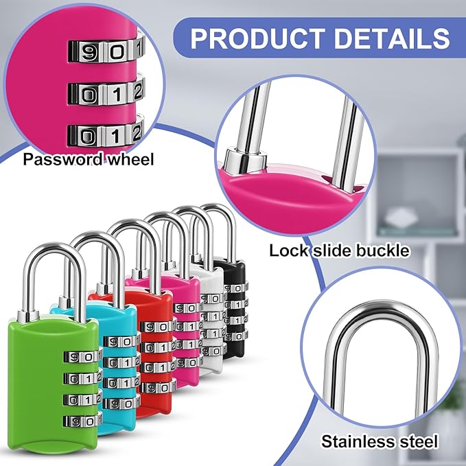Moxweyeni 10 Pcs Digit Combinations Padlock Safe Cipher Lock Mini Combination Resettable Number for Suitcases Luggage Briefcases Computer Bags(Trendy Style,Fresh Color)
