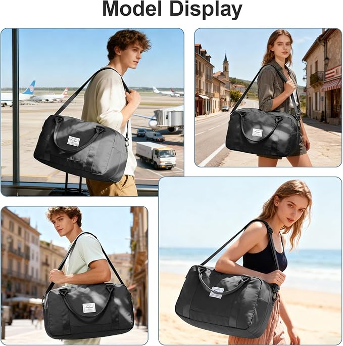 Vacuum Travel Bag for Women with Air Pump, Personal Item Carry on Bags with Seal Compression Pocket for Airlines, Weekender Overnight Bag for Women with Toiletry Bag，Black
