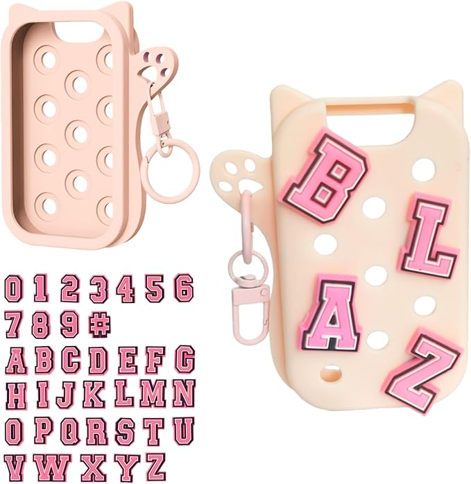 Hand Sanitizer Case with 36 Charms for Touchland, Compatible with Power Mist 1 FL Oz/30ML, Croc-Style Touchland case (Light Pink Alphabet Charms)