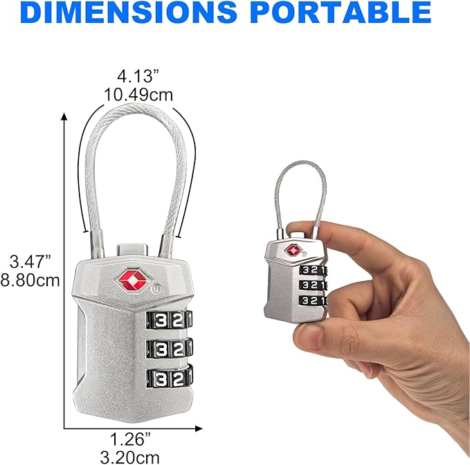 4 Pack TSA Approved Travel Luggage Locks, 3 Digit Combination Cable Padlock, Weatherproof Reset Code Lock with Cut-Resistant Alloy Steel Cable for Suitcases Backpacks Gym Locker Golf Bags - Keyless