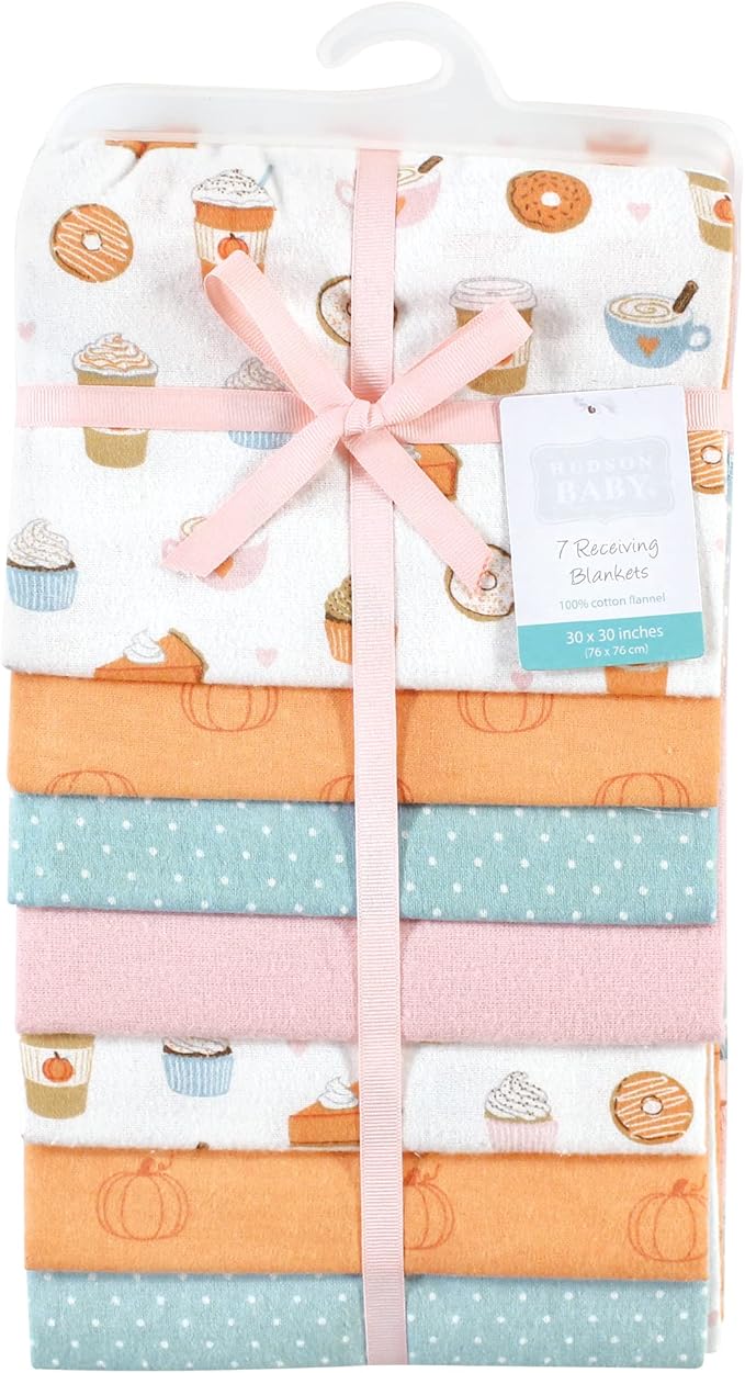 Hudson Baby Unisex Baby Cotton Flannel Receiving Blankets Bundle, Pumpkin Spice, One Size