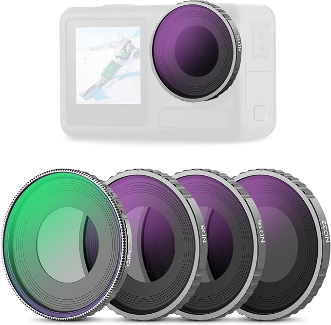 Neewer CPL & ND Filter Set Compatible with DJI Osmo Action 4/Action 5 Pro (4 Pack), Screw On CPL + ND8 + ND16 + ND32 Filter Kit Action Camera Accessories Multicoated HD Optical Glass, FL-A12