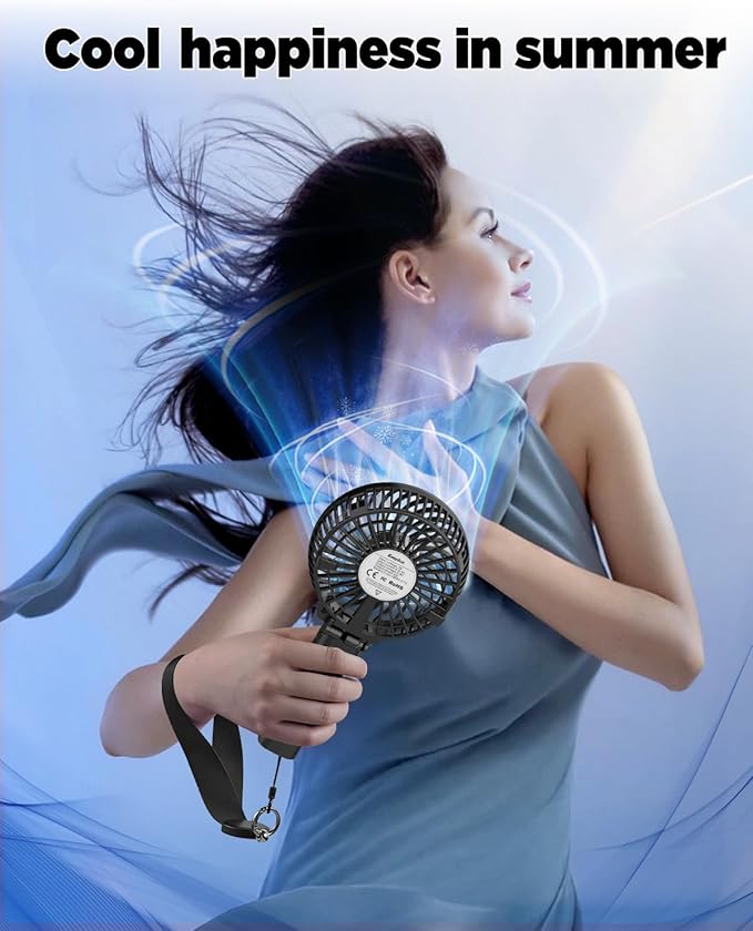 EasyAcc Handheld Fan Portable Rechargeable, Ultra Quiet &180° Foldable & Up 10 Hours & 3 Speeds Powered Personal Battery Foldable Adjustable Fan Home Travel Outdoor Office Black