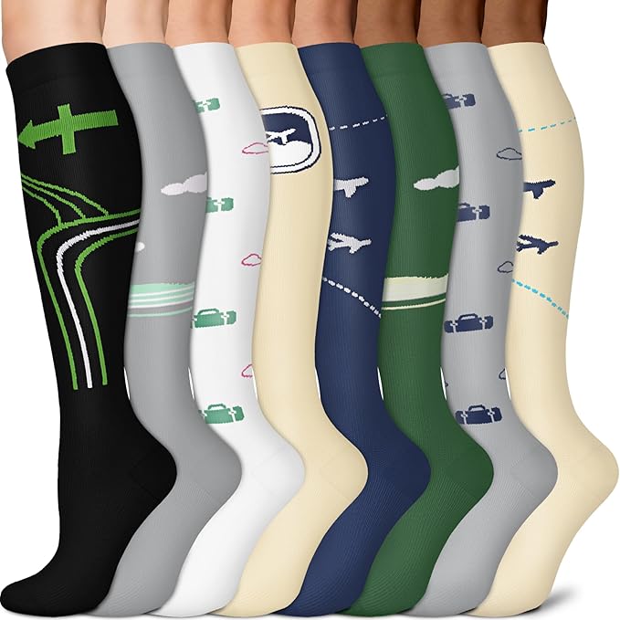 Sooverki Copper Compression Socks for Men & Women 8 Pack 15-20mmHg - Knee High Stockings Best Support for Running Athletic