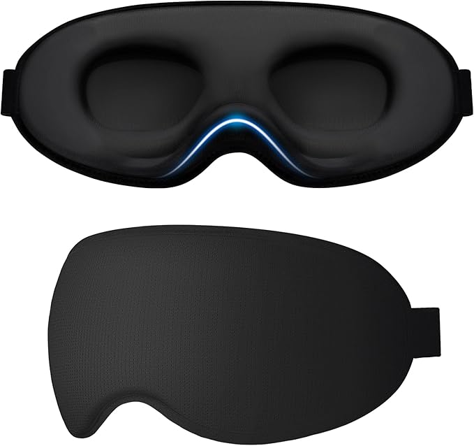 Gritin 100% Blackout Sleep Eye Mask for Side Sleeper Men Women, Zero Eye Pressure 3D Contoured Sleeping Mask with Adjustable Strap, Ergonomic Design Night Blindfold, Ultra Soft Comfortable for Travel