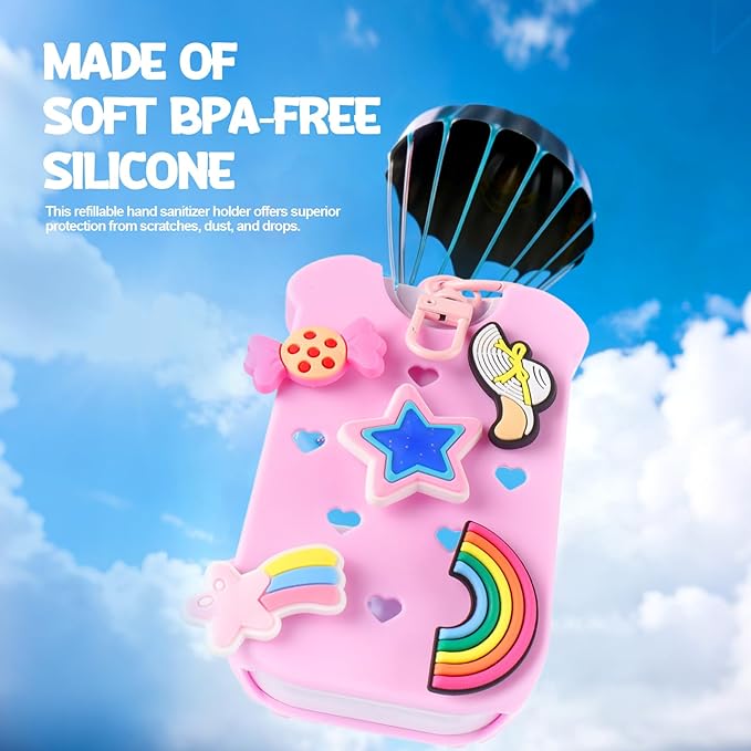 Mity rain Hand Sanitizer Spray Case Compatible With Touchland, Cute Silicone Hand Sanitizer Holder Keychain with 4 Charms, Portable Refillable Sanitizer Accessory, Gift for Women And Teens