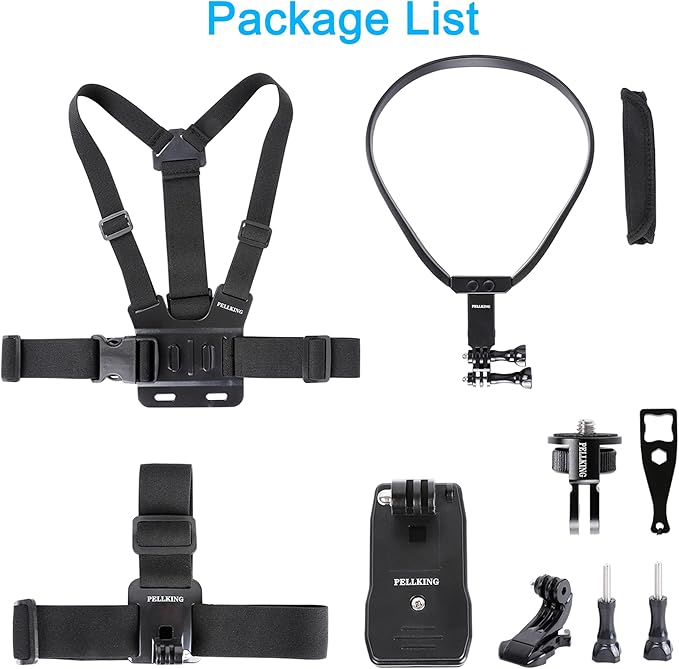 PellKing Accessories Kit for Insta360 X5 X4 ONE X3 X2 X GO 3s RS R, 4in1 Chest Strap Harness/Head Mount/Neck Holder/Backpack Strap Mount for Insta 360 GoPro DJI Action Camera